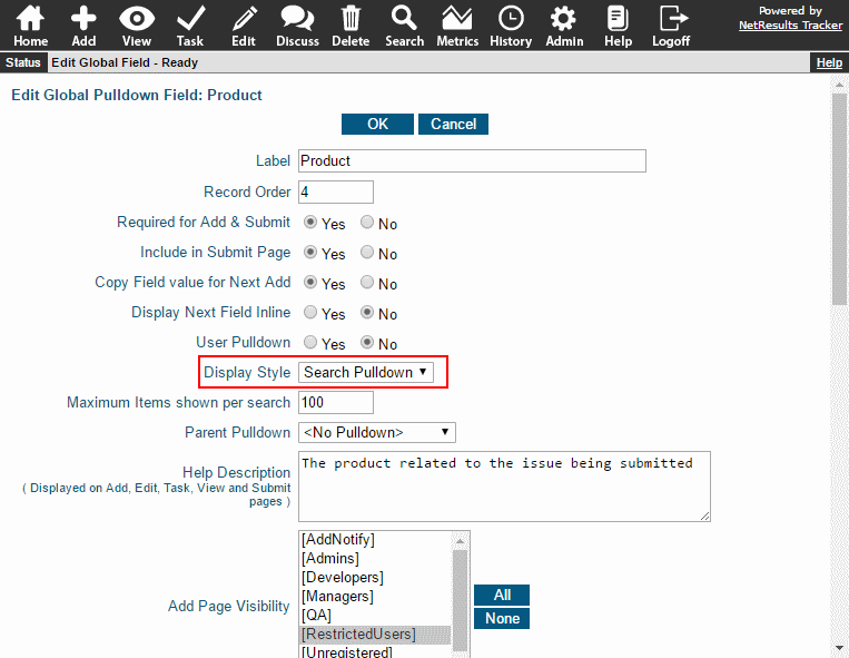 Pulldown Display Style