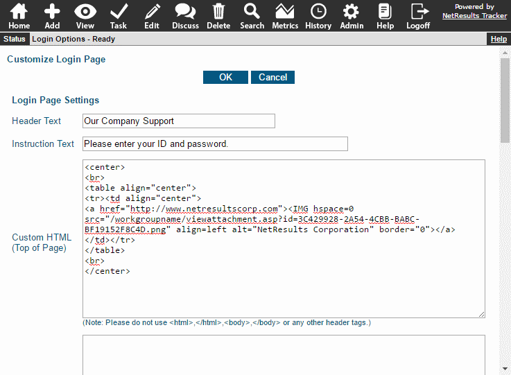 Login Page Custom HTML