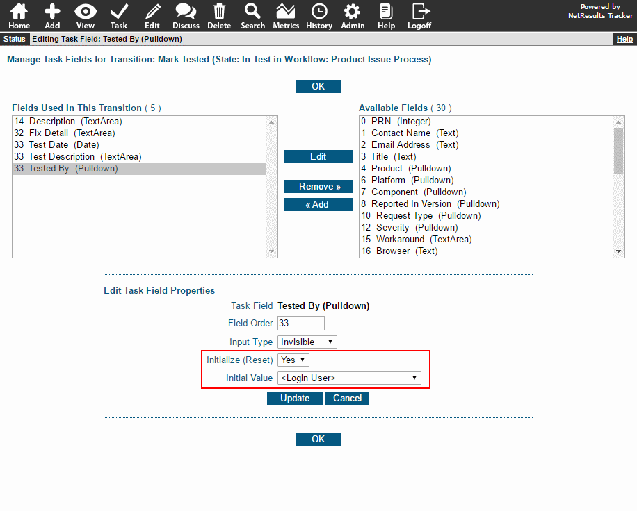 Initialize a Pulldown During Task