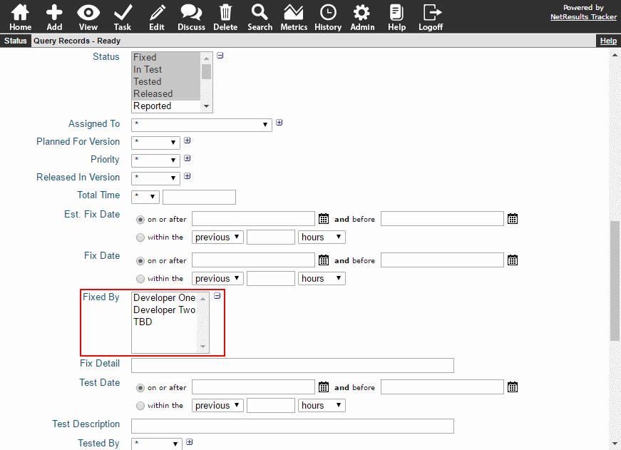 User Pulldown as Query Criteria